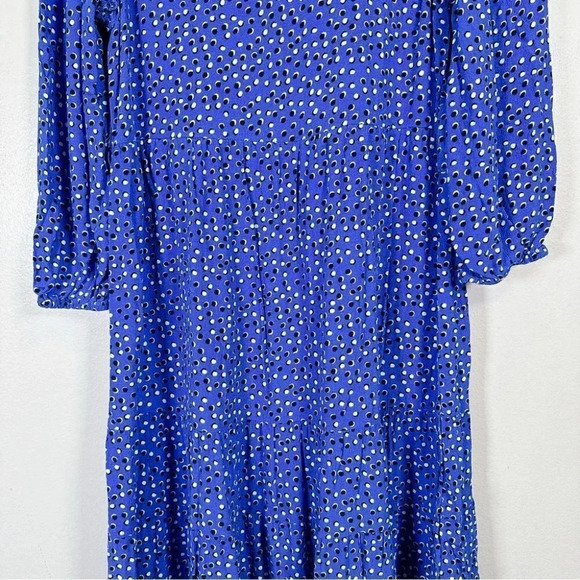 Zara Polka Dot Midi Long Sleeve Blue Tier  Dress - Picture 6 of 13